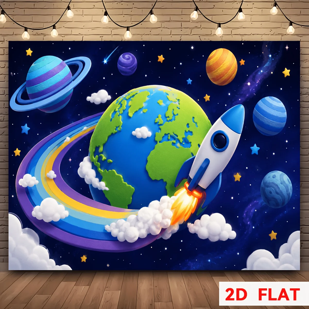 Cartoon Space Rocket Tapestry, Earth & Planets Galaxy Wall Hanging, Kids Room Decor, Solar System Art Colorful Universe Backdrop