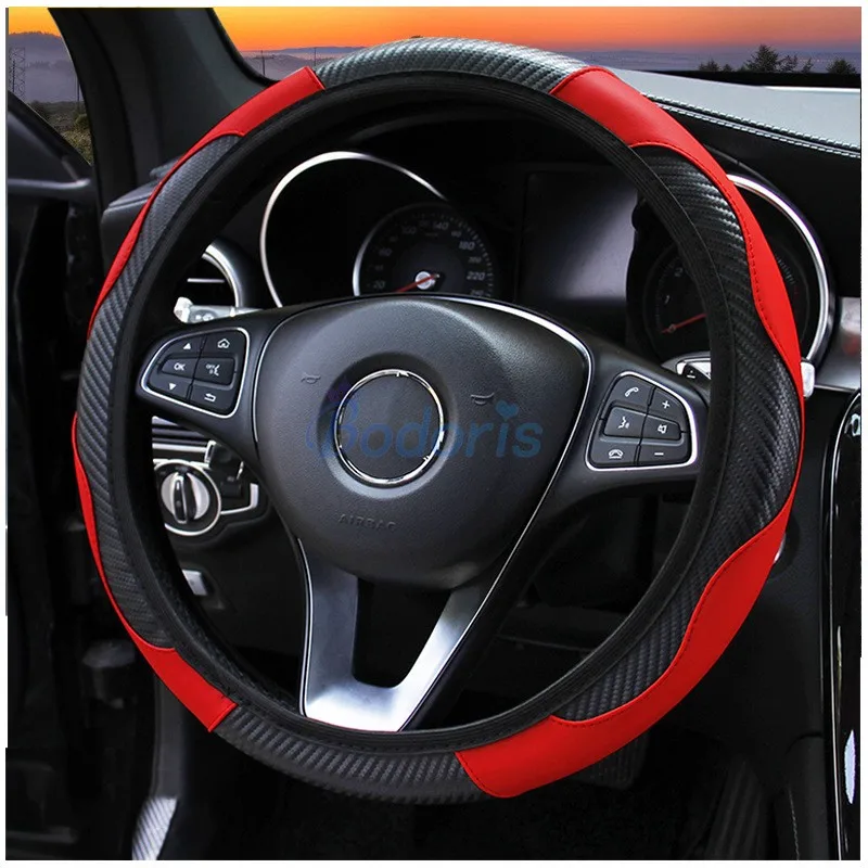 For Porsche Cayenne 2011-2022 Car Steering Wheel Cover Carbon Fiber Color Anti Slip Universal Steering Cover Sport Auto Interior