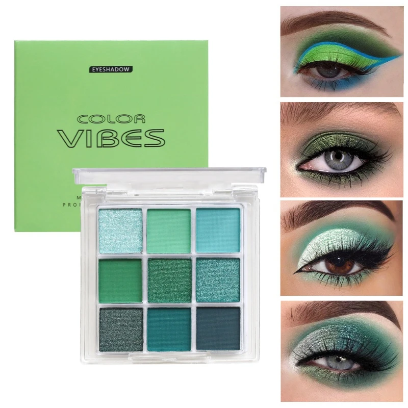 Paleta de sombras de ojos de 9 colores, paleta de sombras de ojos de tonos fríos y oscuros, paleta de sombras de ojos con brillo mate, paleta de sombras de ojos ahumadas