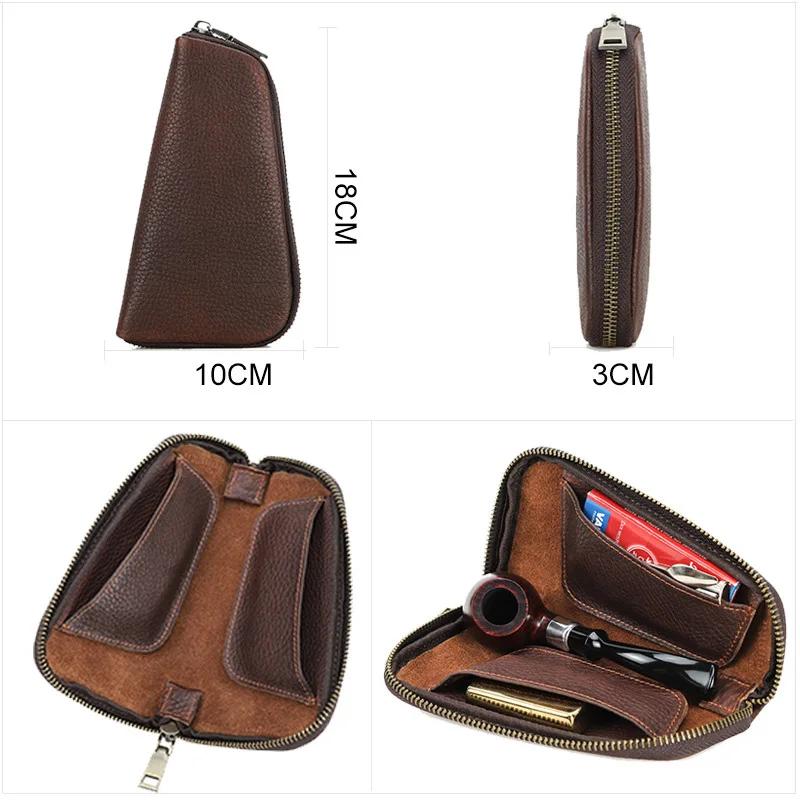 Imagem -05 - Retro Crazy Horse Milled Cowhide Pipe Bolsa Viagem Portátil Cut Tobacco Pipe Couro Bolsa de Armazenamento Novo