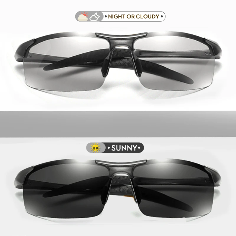 CoolPandas Photochromic Sunglasses Men Polarized Rimless Outdoor Sport Driving Glasses Day Night Chamelon Goggle zonnebril heren