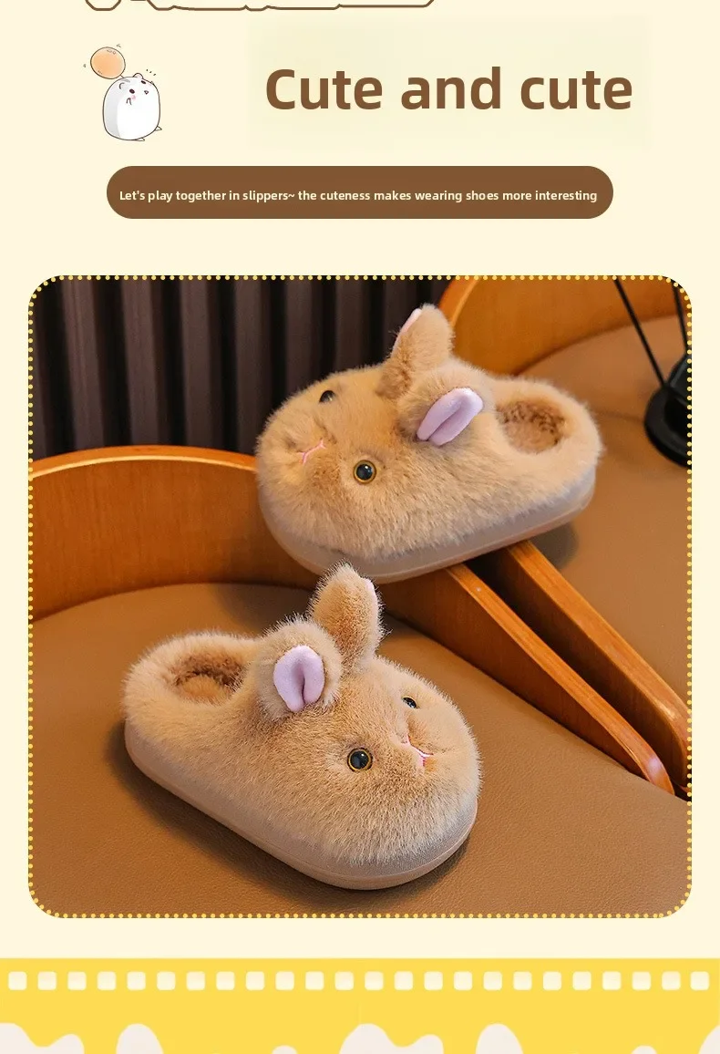 2026 Mädchen Herbst Winter Baumwoll-Hausschuhe Kinder Slip-On Warme Schuhe Niedlicher Hase Rutschfest Weich Bequem Plüsch Hausschuhe für drinnen – Detail 5