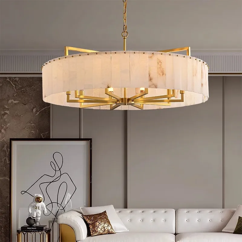 

Spanish marble chandelier minimalist light luxury living room chandelier all copper marble dining room light high-end Zhongshan