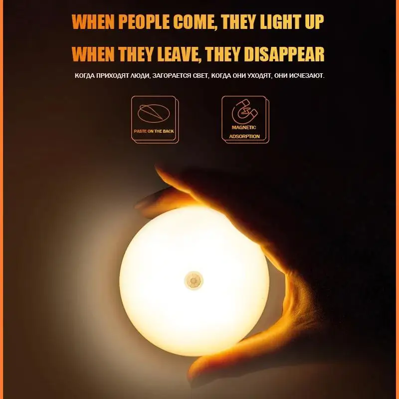 6PCS LED Intelligent Human Induction Night Lamp USB Charging LED Night Lights for Cabinet Wardrobe Staircase Kitchen Bedroom