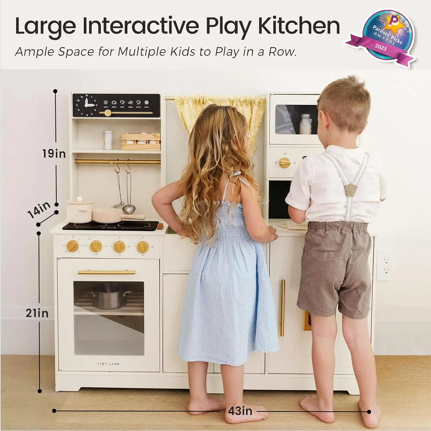 Tiny Land Play Kitchen For Kids, Toy Kitchen Set With Plenty Of Play Features, New Modern Kids Wooden Play Kitchen Designed In