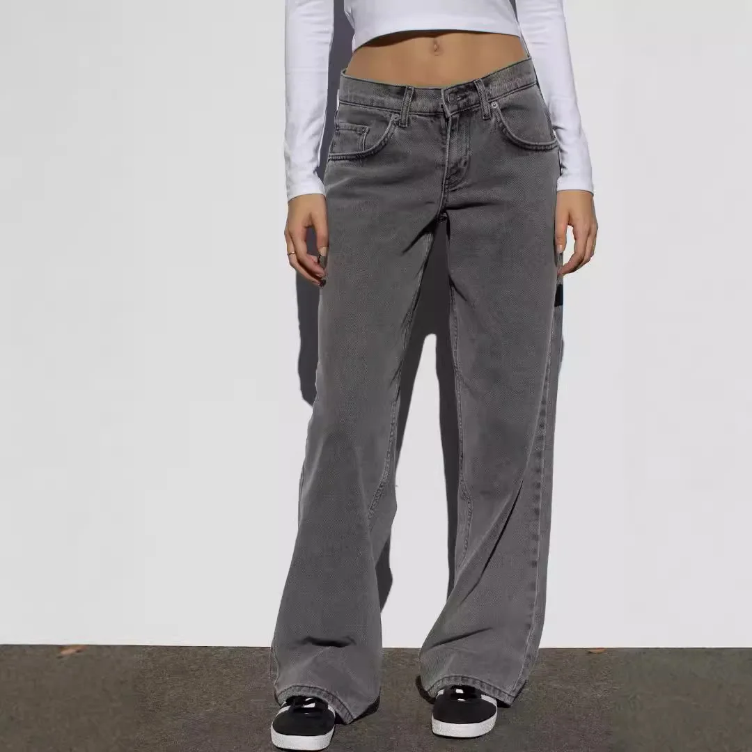 

Versatile Oversized Women's Jeans: Vintage Wash, High Waist Straight Wide Leg, Minimalist Loose Fit, Year-Round Stretch Comfort