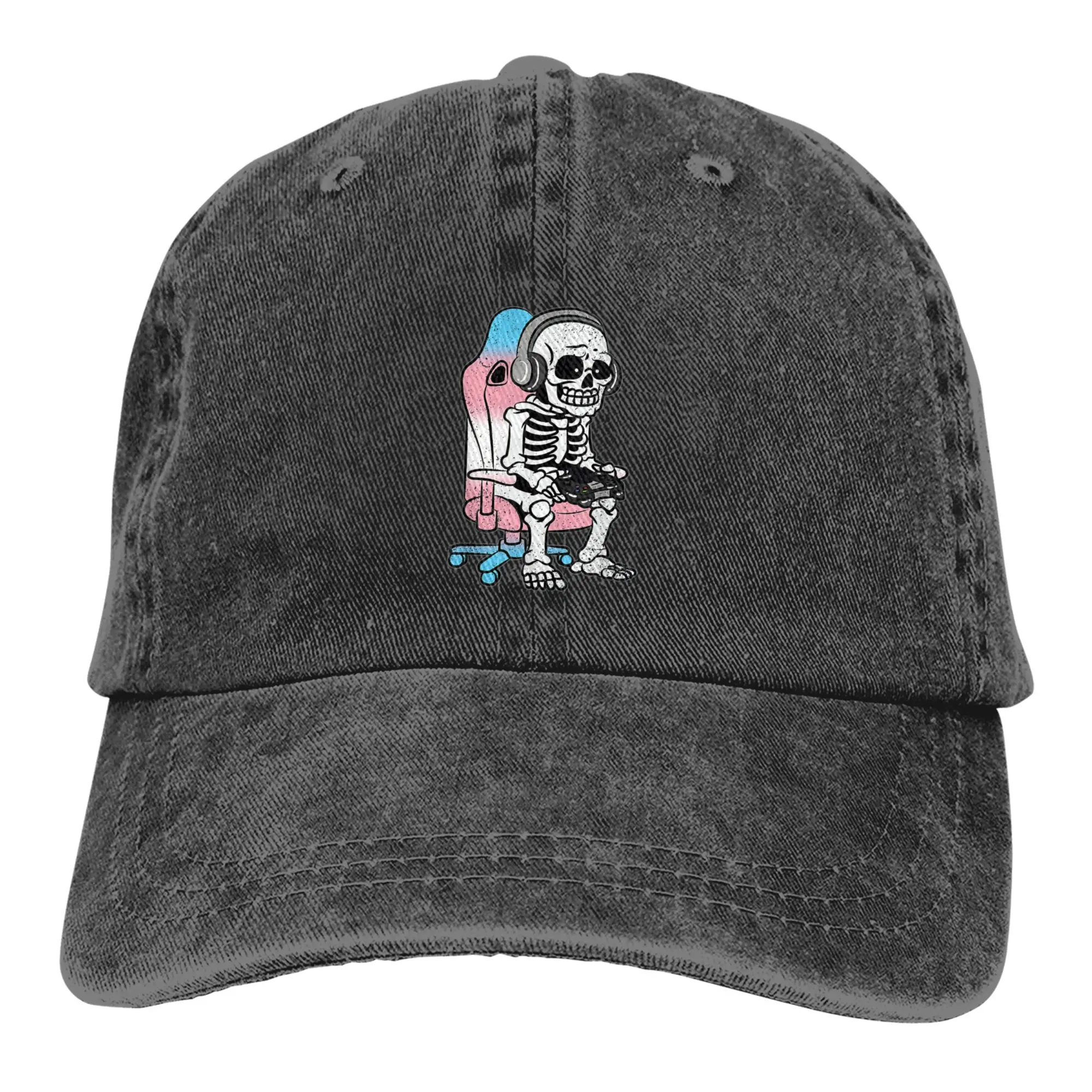 

Gaming Skeleton Transgender Pride LGBT Gaymer Denim Cap Adult Adjustable Hats for Women Men All Seasons One Size
