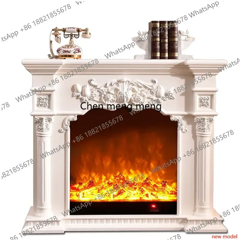 

N138merican European style, solid wood mantel, electronic hearth decorative cabinet, carved Roman column