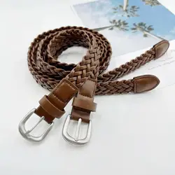 Maikun neue Damen Kaffee geflochtenen Gürtel Fax Leder All-Match Vintage Nadel schnalle Mode Jeans Gürtel