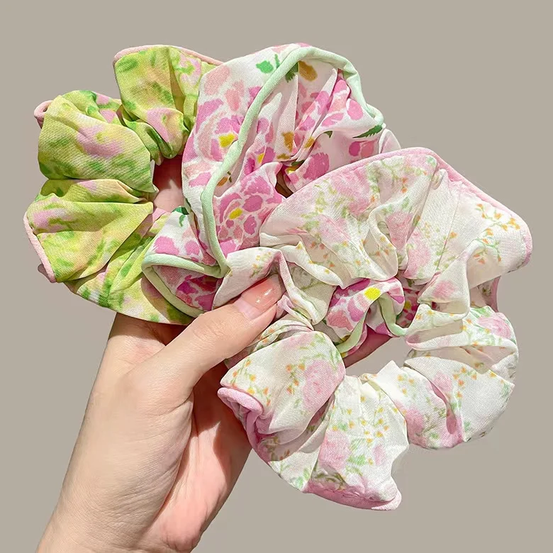 Temperamento coreano Scrunchies florais para mulheres, acessórios para cabelo, faixa de cabelo simples, rabo de cavalo, bandas de borracha para meninas