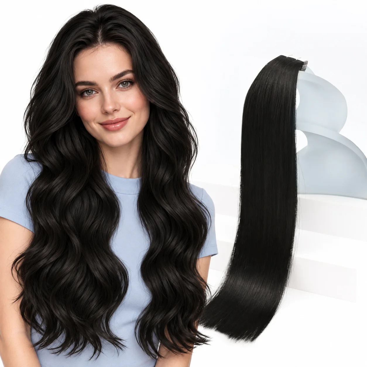 vesunny-テープ式ヘアエクステンション。本物の人毛を使用したレミーヘアエクステンション。女性向け、ロングストレートヘア、長さ12～28インチ。