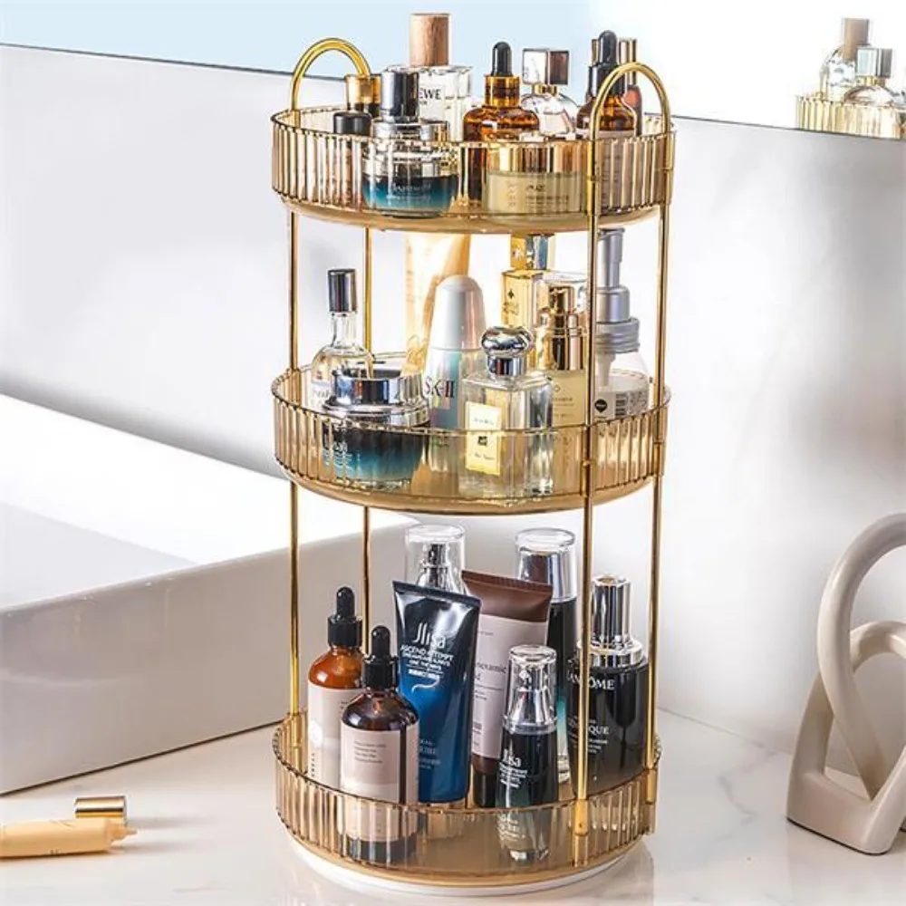 

Rotating Makeup Organizer 3 Tier Trays Skincare Perfume Organizer for Bathroom Counter Vanity, Amber