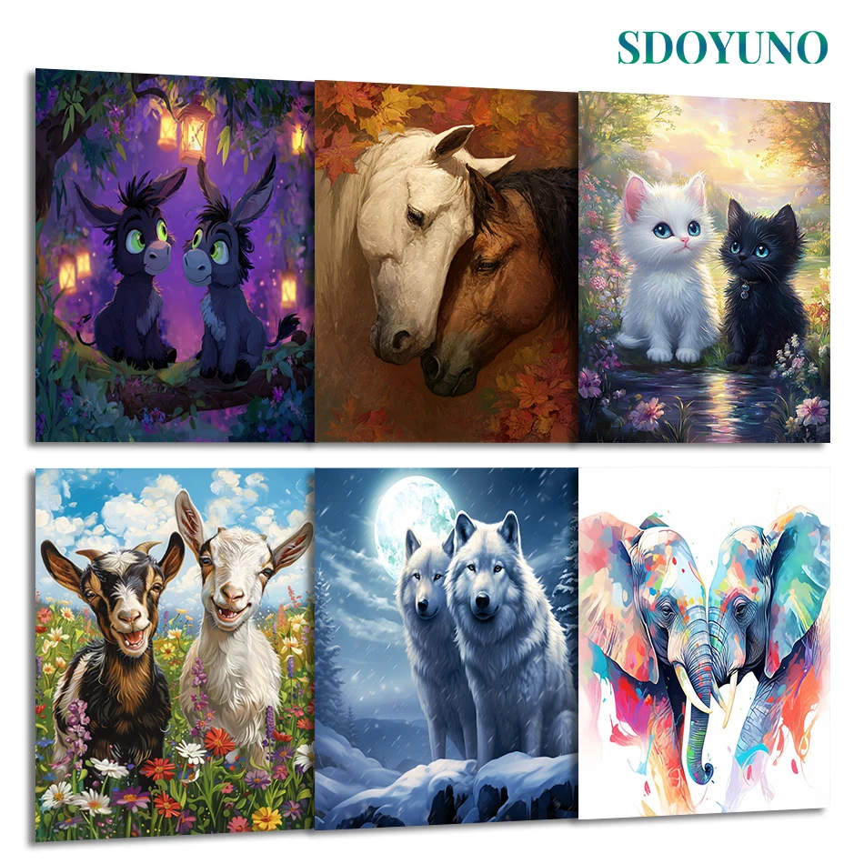 

SDOYUNO Painting By Number Adults Animal Couple Adult Coloring Acrylic Paints Canvas Picture Valentines Day Gift Oil Wall Decor