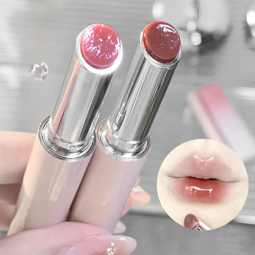 Brillo de labios sólido de gelatina, bonito espejo hidratante, lápiz labial rojo y marrón, tinte de labios hidratante transparente, maquillaje de labios desnudo natural, cosméticos