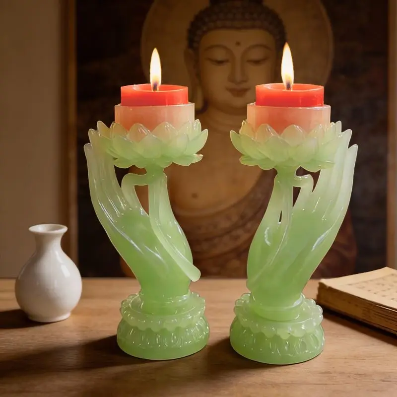 YFY New Chinese Lotus Hand Candle Holder for Buddha Home  Creative   Butter Holder Light Holder Pair of Candle Candle Holders