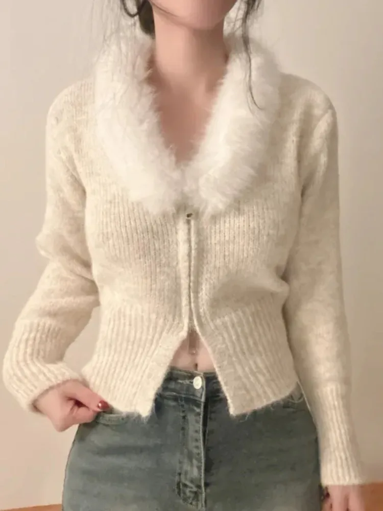 

Шикарный осенне-зимний ор Све с длинной молнией и v-образным вырезом, пушистый трикотаж, женская облегающая универсальная верхняя одежда, удобное теплое пальто