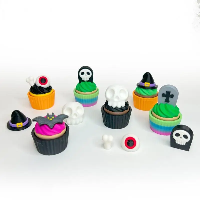 3D-gedruckter gruseliger süßer Cupcake-Clicker-Fidget-Halloween-Schlüsselanhänger, Fingerspitzen-Druck-Dekompressionsspielzeug für Halloween-Partygeschenke – Detail 11