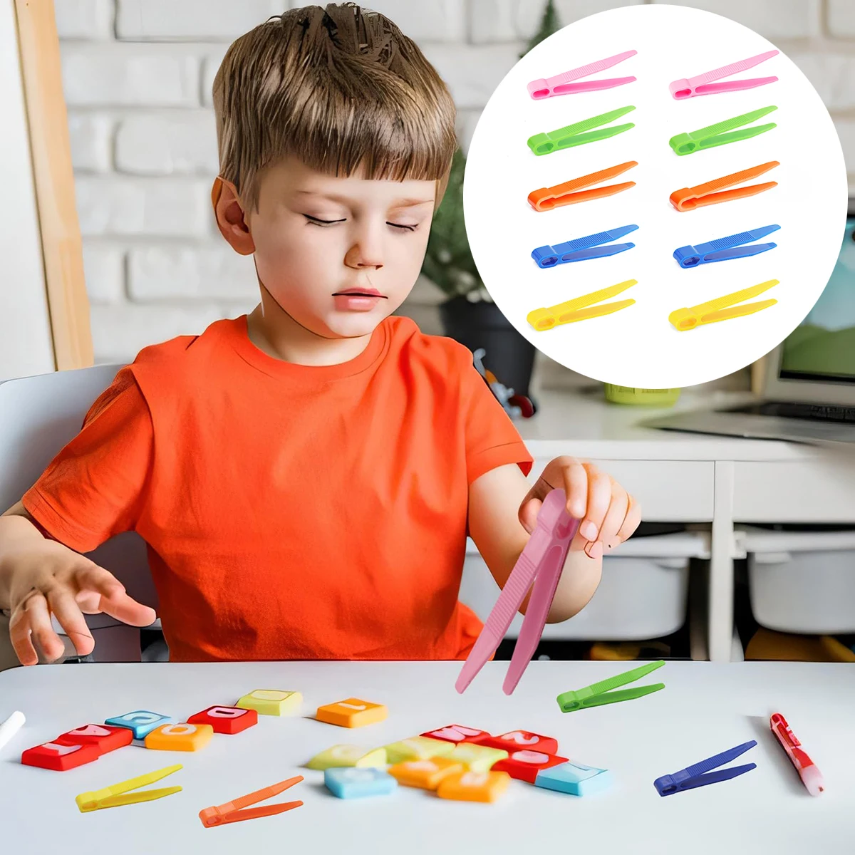 10pcs Colorful Kids Plastic Tweezers Fine Motor Skills Sensory Training Great For Crafts And Kids Toys Home Handmade Draft Tool