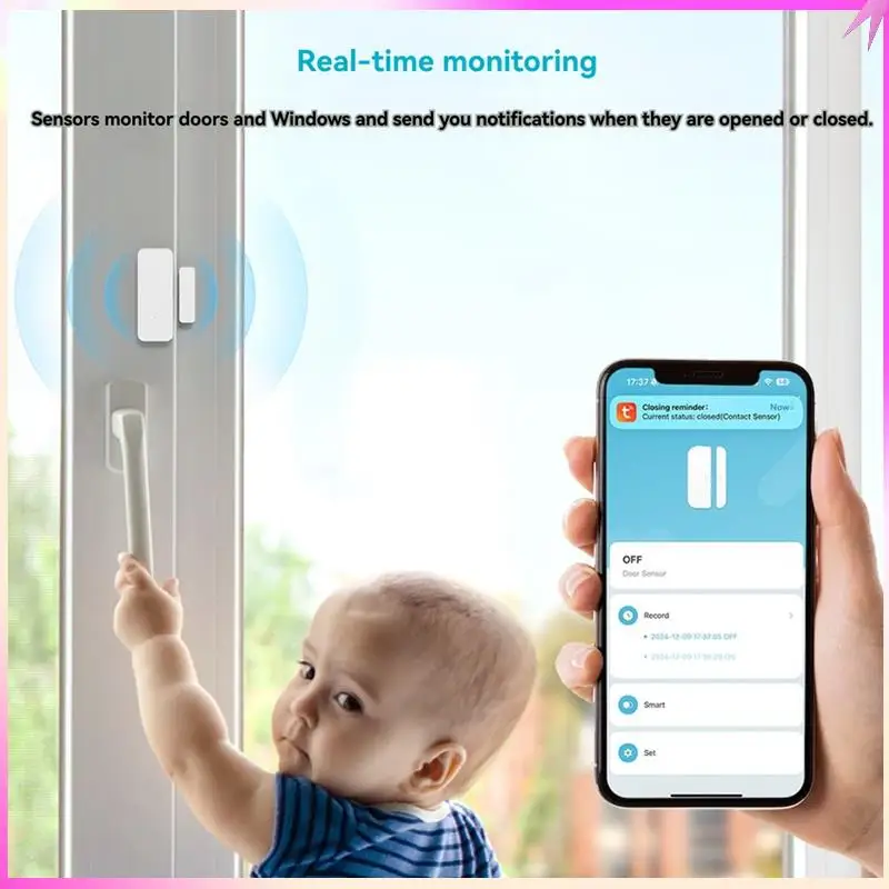 B68C مستشعر نافذة وباب ذكي لأمن المنزل مع WIFI TUYA، نظام إنذار لاسلكي مفتوح/مغلق للباب