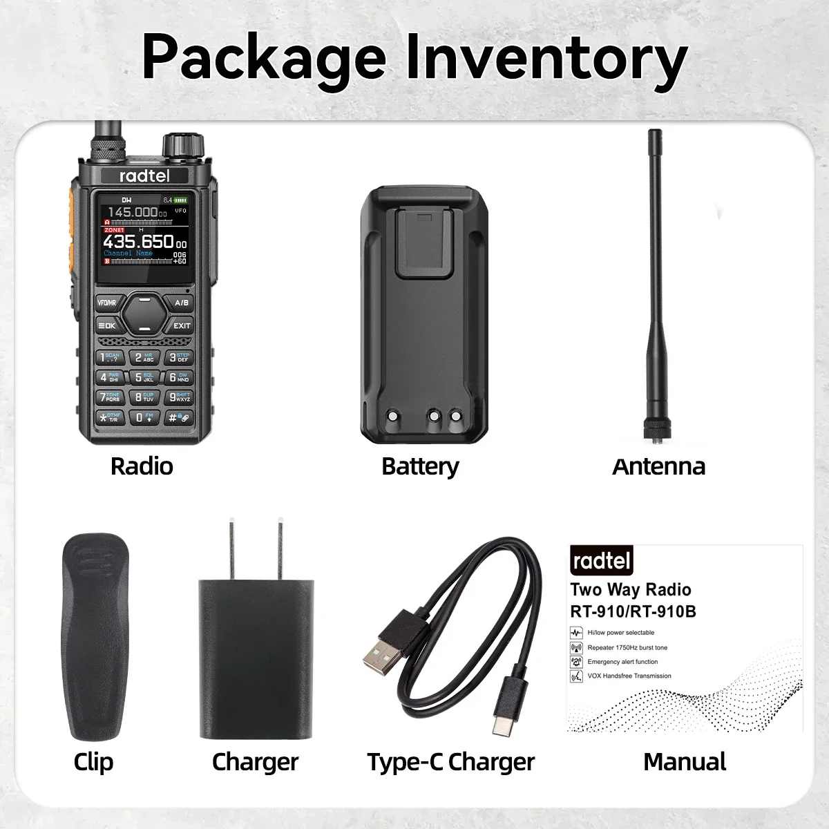 Анализатор спектра Radtel RT-910 AM FM Ham Radio 45–59 МГц TX/RX Walkie Talkie с 960 каналами AM/FM Air Band Type C Spectrum