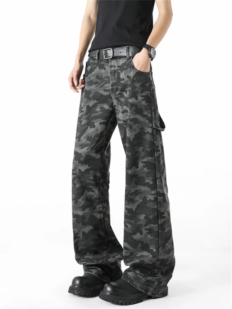 

Camouflage Workwear Wide Leg Men's Jeans American High Street Cool Loose Slimming Micro Flared Logging Knife Pants