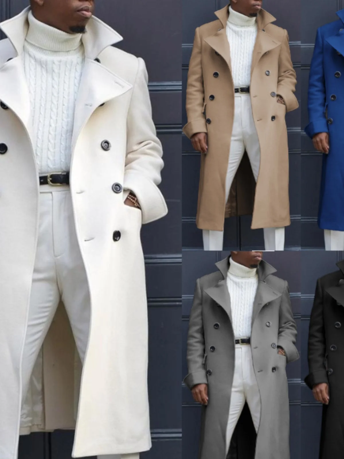 

Briti American Faion Long Trench Coat Men's Street Sle Coat Button Decorated Loose Fit All Seasons Color Windbreaker