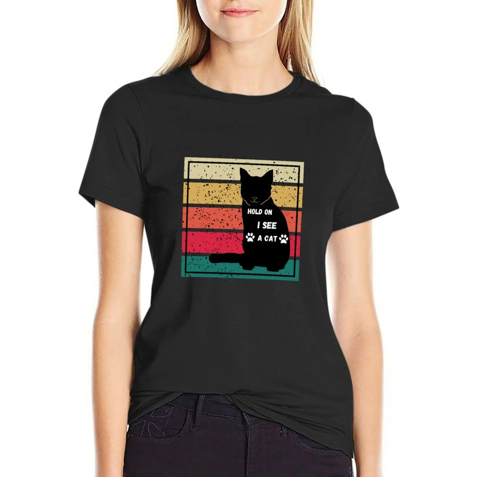 

Copy of Hold on i see a cat T-Shirt animal prinfor plain blanks oversized t shirts for Women