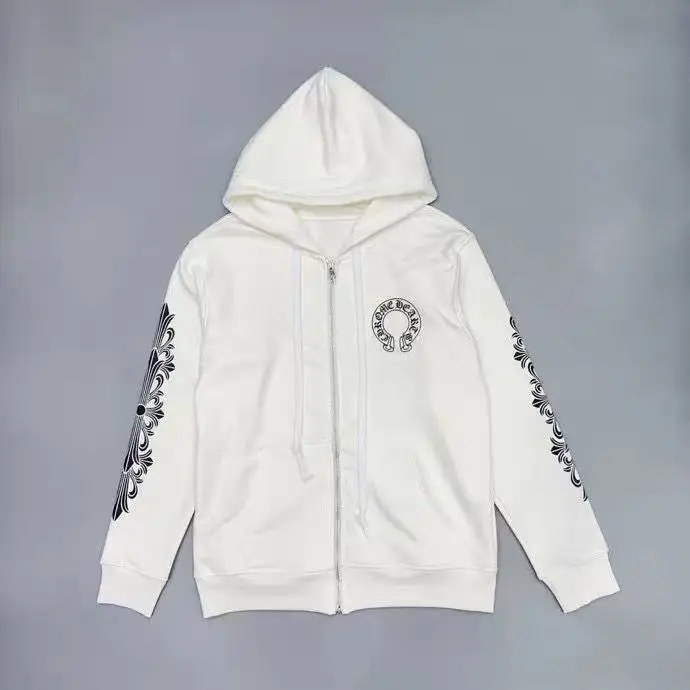 2025 Trendy Brand Autumn/Winter Sanskrit Letter Printed Cross Horseshoe Hooded Zipper Cardigan Coat Men's and Women's Hoodies