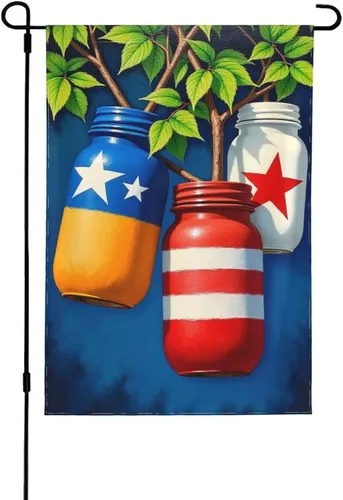 Patriotic Mason Jar Garden Flag Double SidedStars And Stripes, 12x18 Inch XXQ