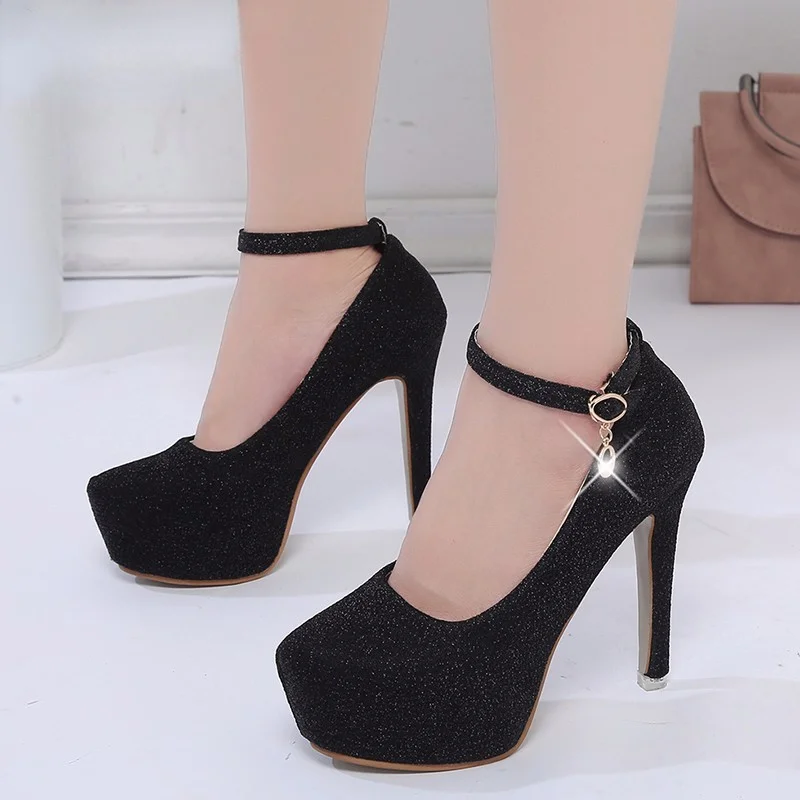 Fashion Wedding Shoes Women Super High Heels 12cm Bride Shoes Platform Fashion Pumps Catwalk Banquet Black Silver Spring Autumn