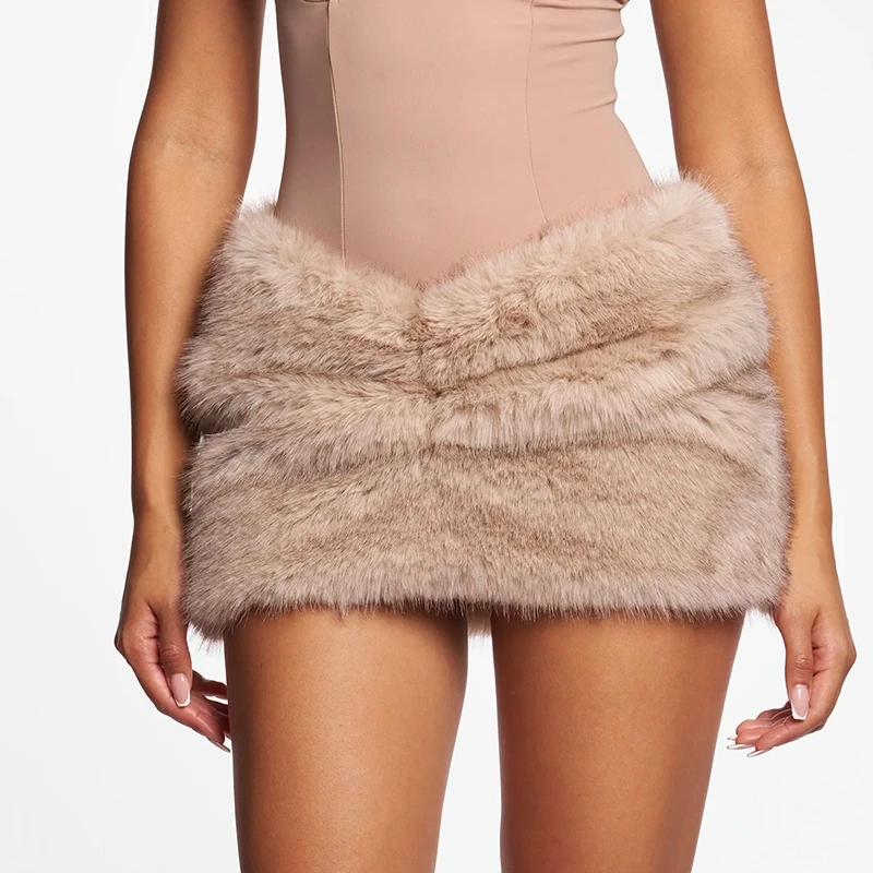 

Luxury Artificial Fur Mini Skirt Elegant Lady Ruched Low Rise Bodycon Skirt Women Vintage Grunge Pencil Skirt Female Club Party