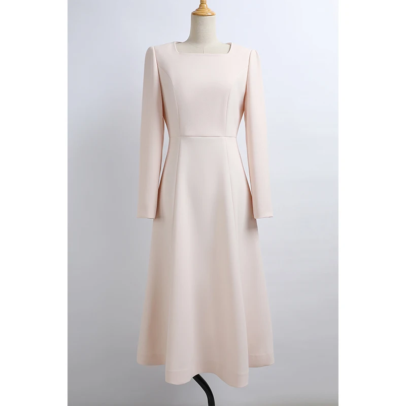 

Женское модное платье A-Line с квадратным вырезом, утягивающее талию, для офиса, весна-лето, из полиэстера, с длинным рукавом