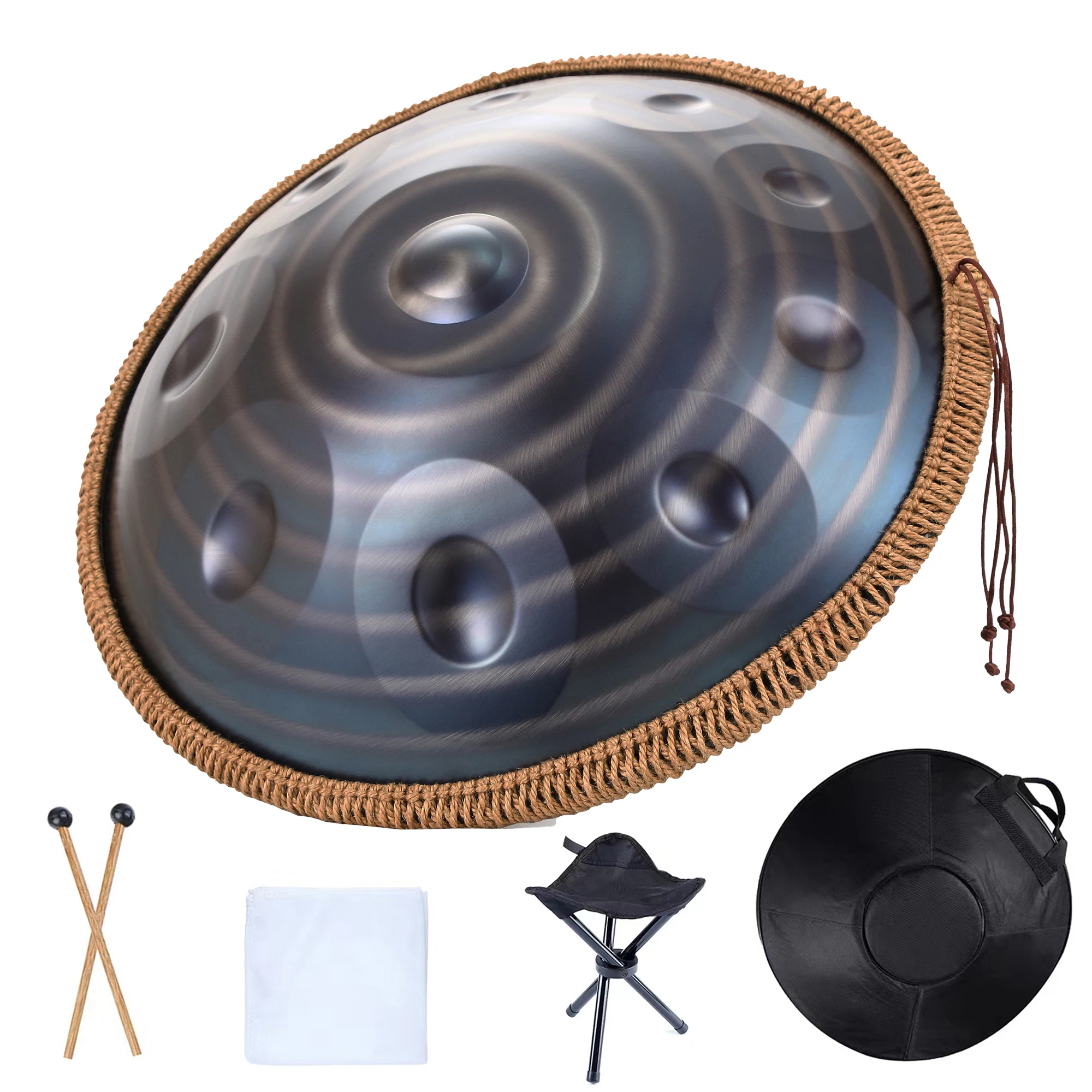 Handpan 22 Inci 432HZ D Minor 9 10 12 Catatan 440HZ Nitrida Pantam Drum Panci Tangan Baja Tahan Karat untuk Meditasi Pemula Yoga