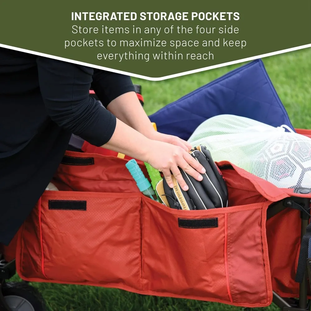 عربة عربة قابلة للطي شديدة التحمل مع عجلات لجميع التضاريس، سعة 225 رطل للتخييم في الهواء الطلق والتسوق على الشاطئ