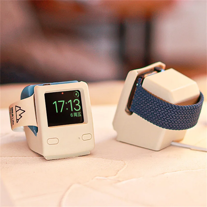 Suporte de Carregador de Silicone para Apple Watch, Suporte de Mesa, Suporte de TV Retro, Série iWatch 8 7 6 SE 5 4, 49mm, 45mm, 44mm, 41mm, 42mm, 38mm
