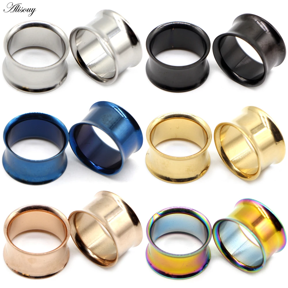 Alisouy 2PC Steel Surgical Steel No-Screw Fit Ear Gauges Tunnel Expander Body Piercing Flare Earrings Plugs Stretching 3-25mm