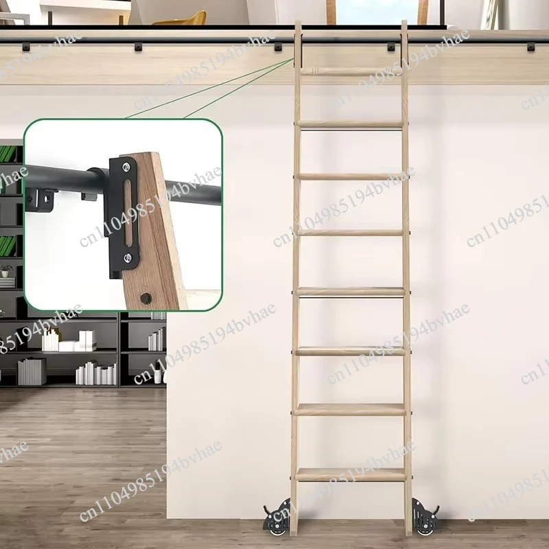 Wall Mount Adjustable Attic Library Ladder Black Carbon Steel Track Mobile Step Stair For Bookcase Household Indoor Access Tool