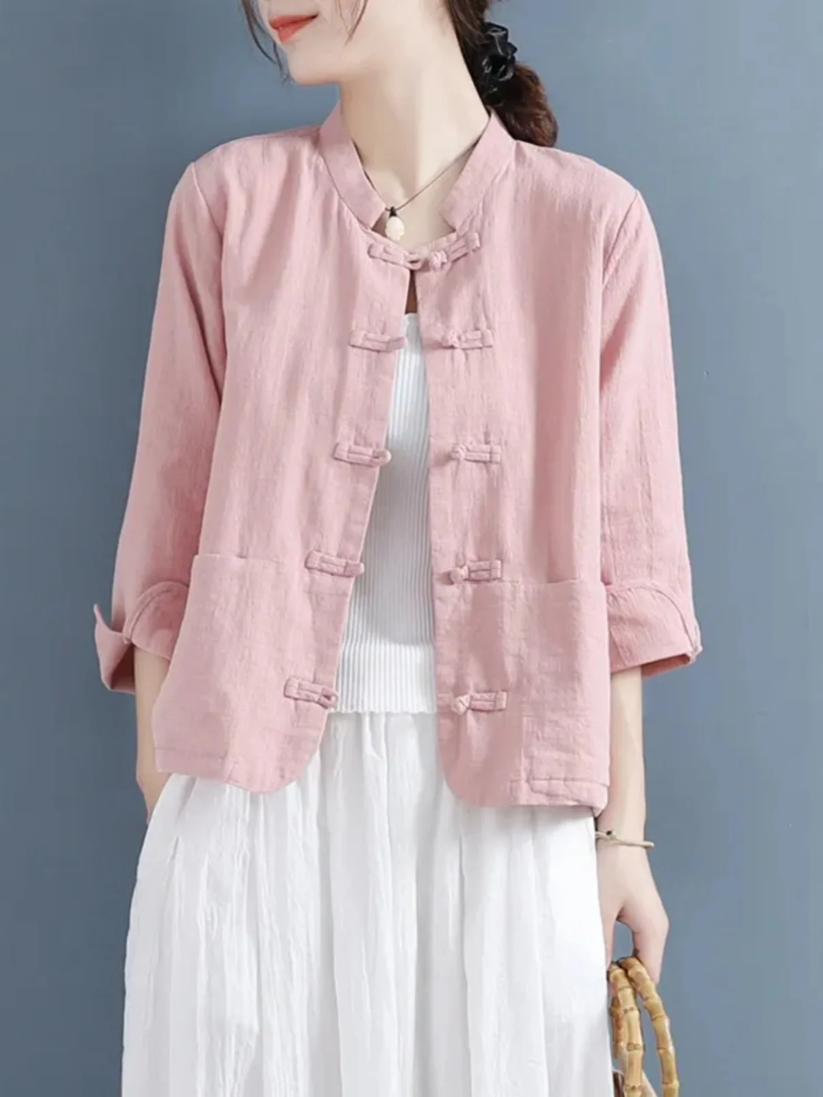 

Retro Chinese Sle Cotton Linen irt Women's Spring Autumn New Sle Tang Costume Zen Study Thin Outerwear Loose Fit ket