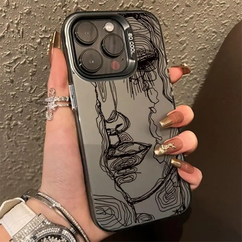 حافظة وجه تجريدية لهاتف آيفون 16 15 14 برو ماكس 12 13 Mini 11Pro XS XR 8 Plus غطاء مقاوم للصدمات