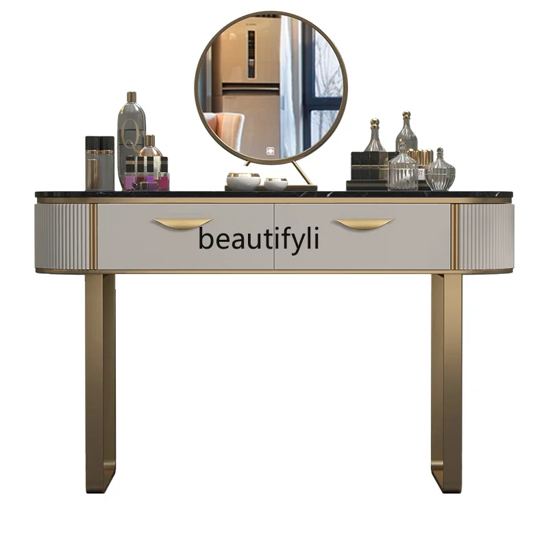 

LLight Luxury Dressing Table Bedroom Marble Makeup Table Modern Simple Stainless Steel Storage Cabinet with Mirror