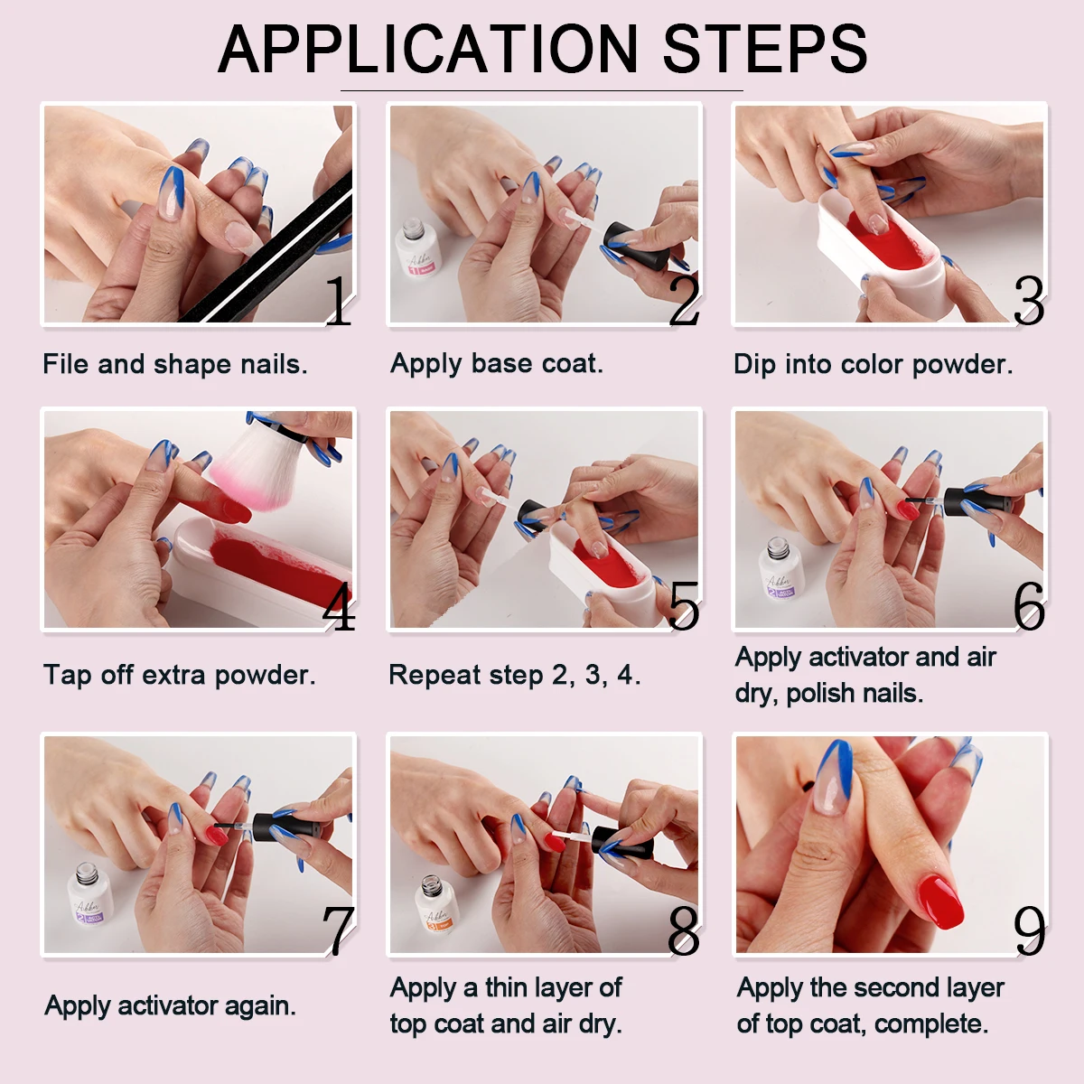 リキッドディッピングパウダーセット,トップレイヤー,活性化ブラシ,リサイクルトレイ付き,ダストブラシ,マニキュア,ペディキュアアート,7個