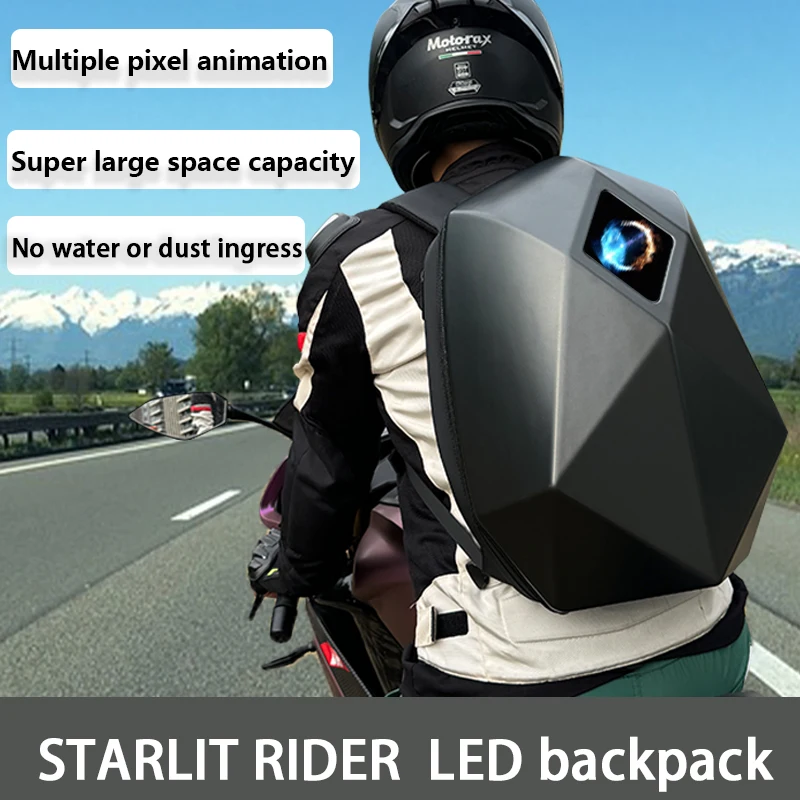 Mochila LED para motocicleta Starry Rider Series, mochila de carcasa dura impermeable con Bluetooth para motociclismo, bricolaje