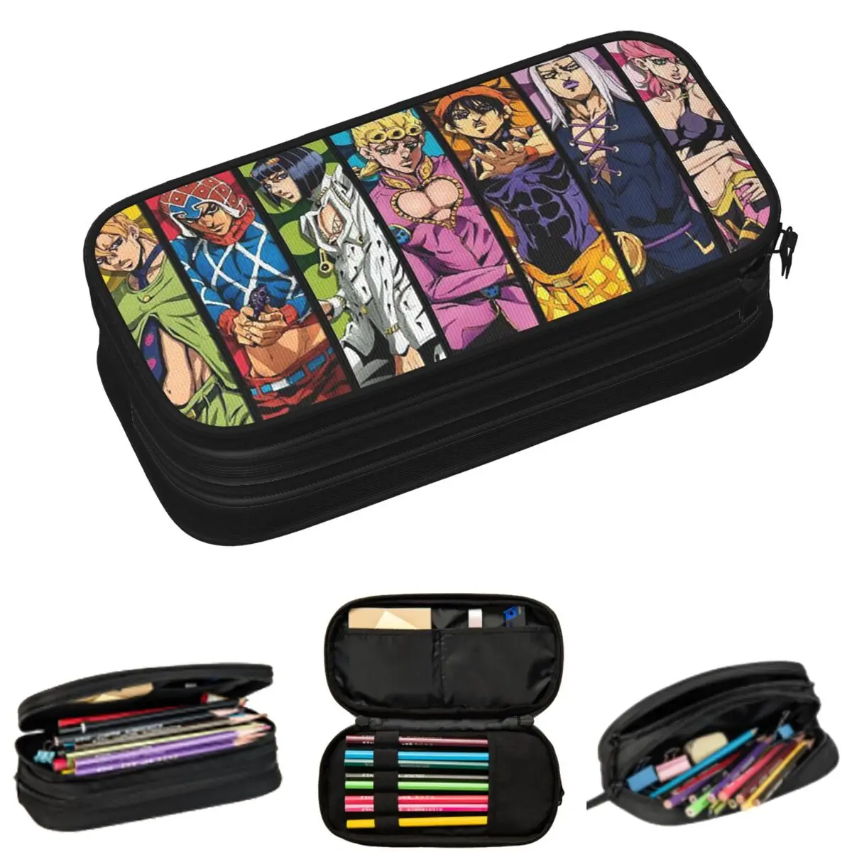 

Jojo's Bizarre Adventure Logo Japan Anime Manga Pencil Cases for Students School Pen Box Pencil Bag Big Capacity Pencil Pouch