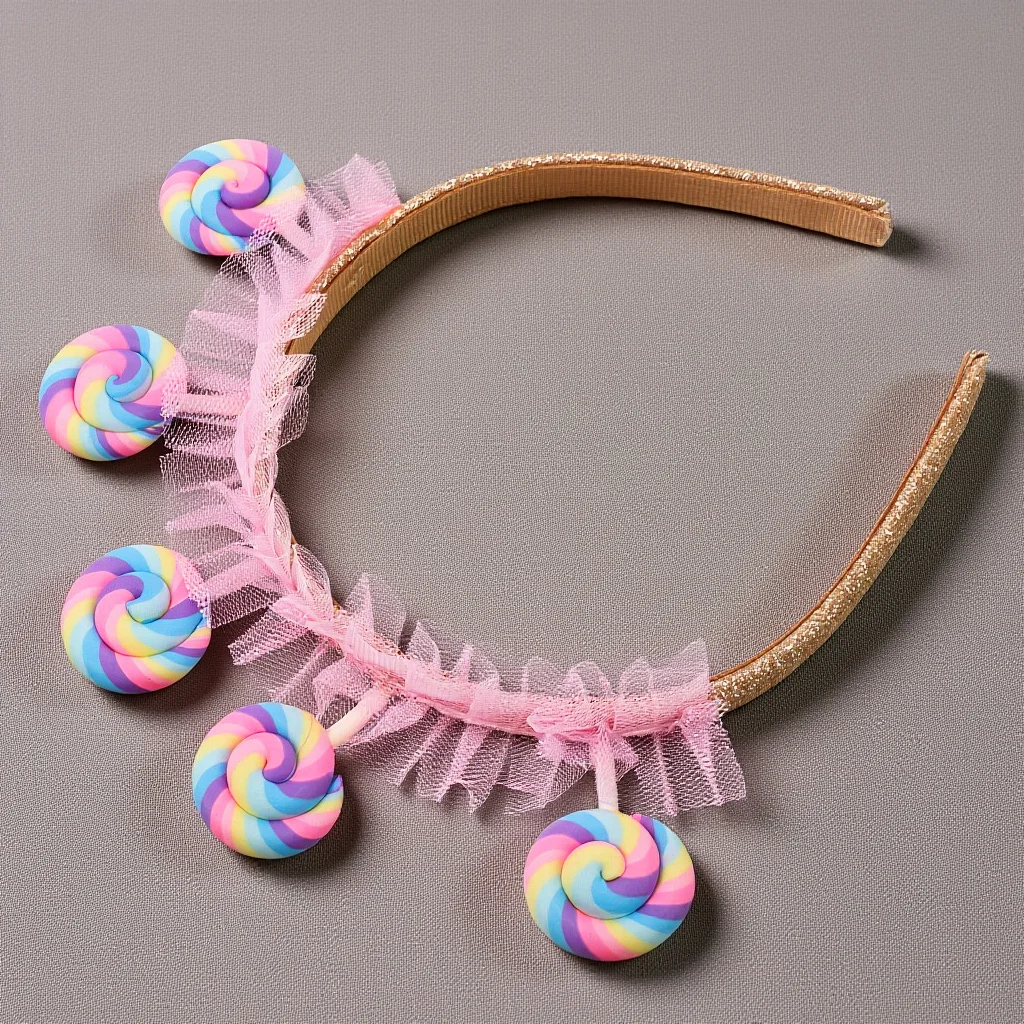 

Children's Headband Birthday Toddler Hair Bands Pink Cartoon Lollipop Adjustable Kids Headdress Party Accessories