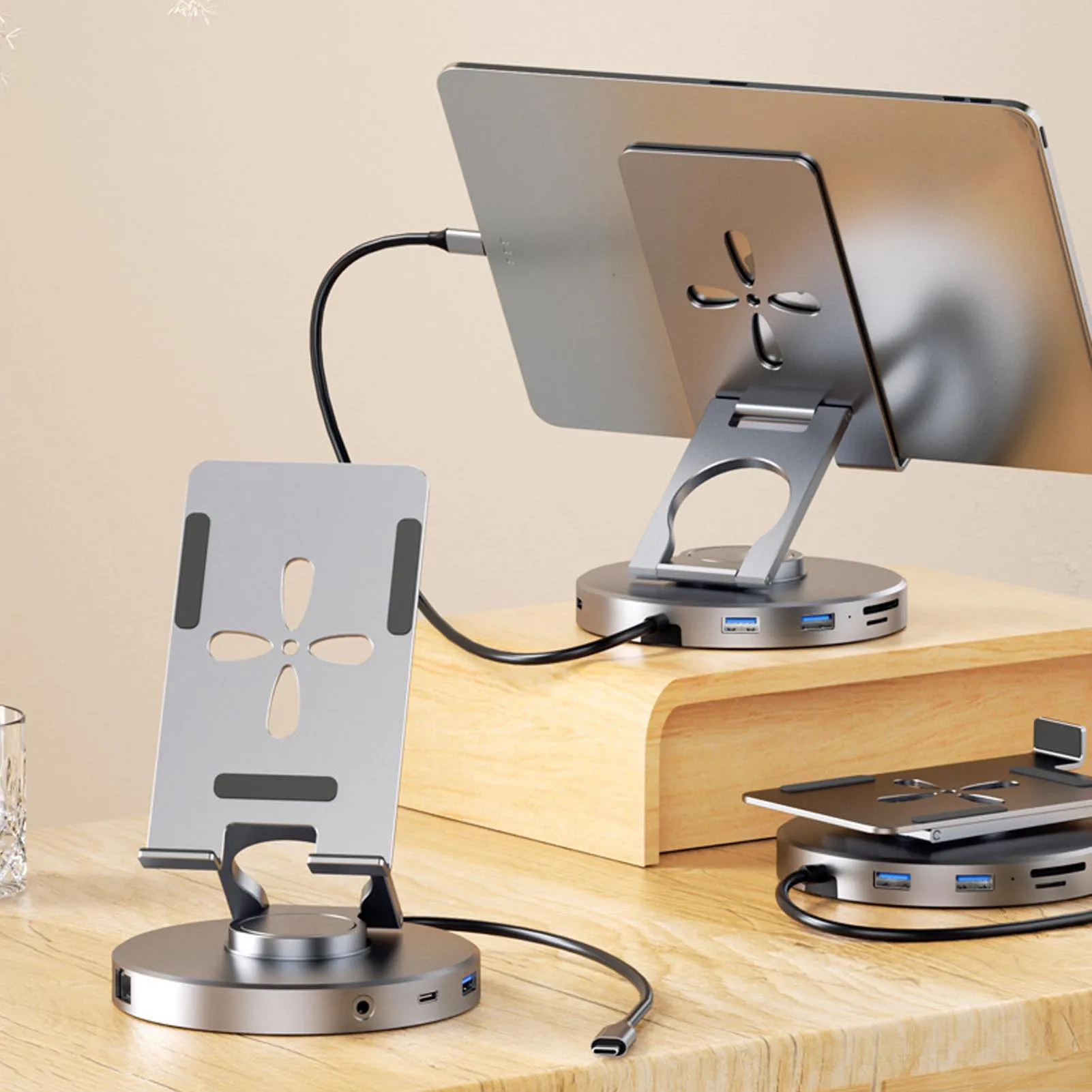 

10 in 1 USB C Tablet Docking Station Fit for Steam Deck Rotatable Tablet Stand with USB C Hub 4K HD Multimedia 100W PD Charging