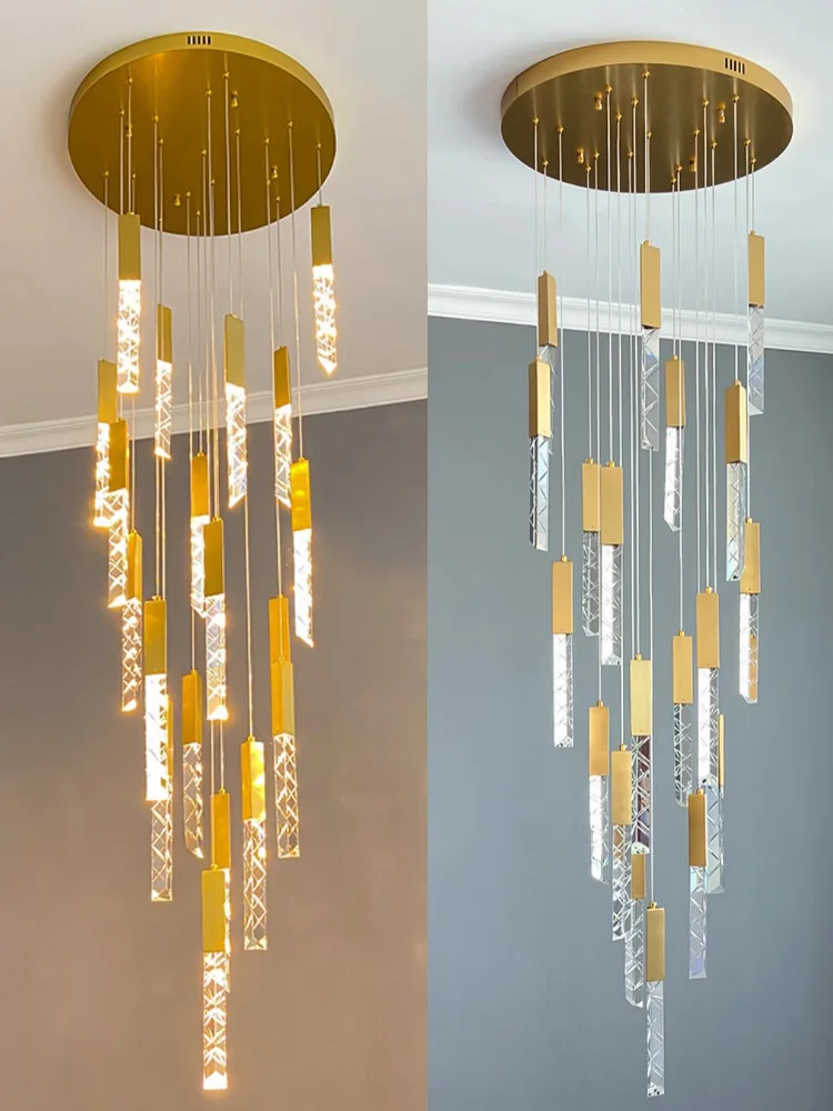 Imagem -05 - Modern Crystal Staircase Lustres Gold Luminária Long Strip Teto Luz Pingente Indoor Villa Loft Stair Lamp