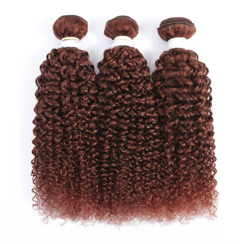 Kinky Curly Human Hair Bundles With Frontal 33 Brown Colored Hair Weave Bundles With Closure Brazilian Remy Hair Wholesale