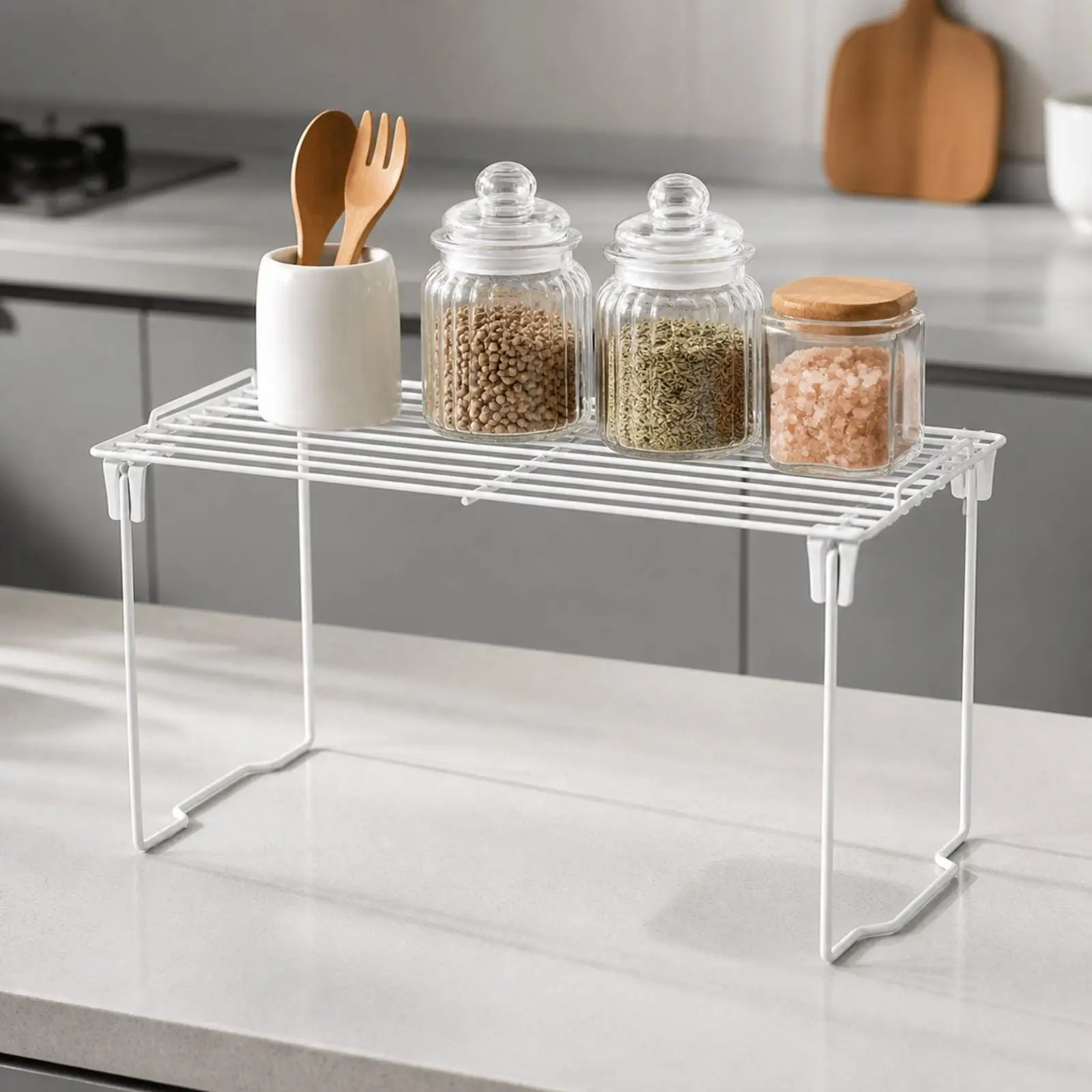 Foldable Countertop Shelf Organizer Tabletop Countertop Shelf Organizer Foldable Wire Rack Space-Saving Compact for Kitchen