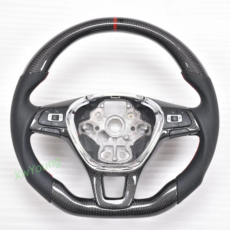 100% Real Carbon Fiber Steering Wheel With Leather For VW Volkswagen Golf 7 MK7