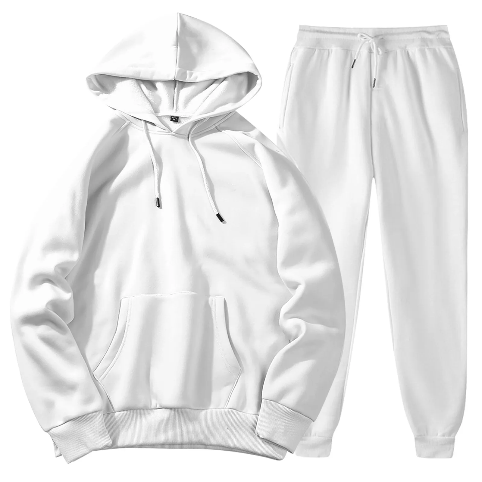 Men White Tracksuit  Set Korean Solid Color Oversized Hoodie Pant Set Male Gym Sports Joggers Sweatsuits With Pockets Streewear